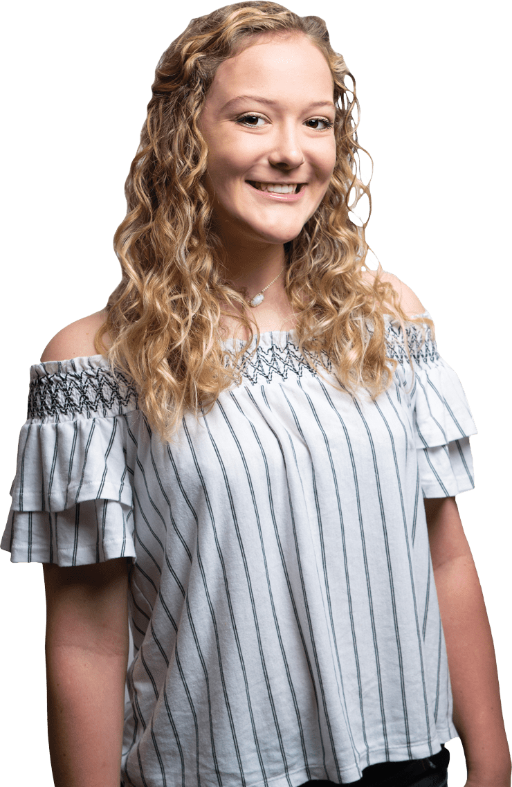 Fishbein patient cutout of young female with curly hair