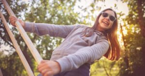 teen climbs ladder and learns myths about braces